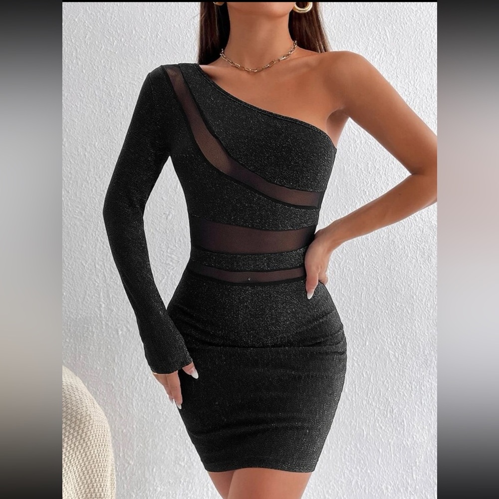 One Shoulder Mesh Bodycon Dress